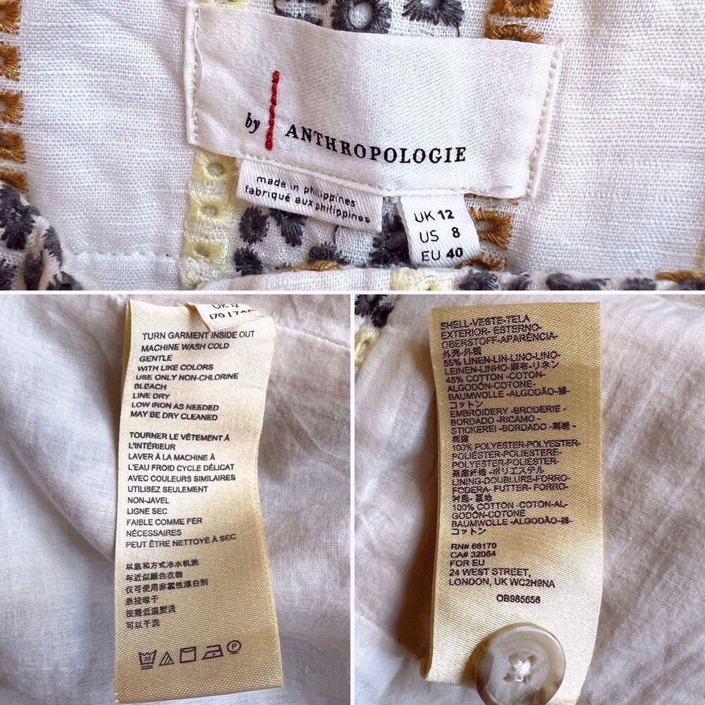 Anthropologie Eyelet Pants 8 Linen Cotton Striped Wide Leg Trousers Boho White - Picture 2 of 8